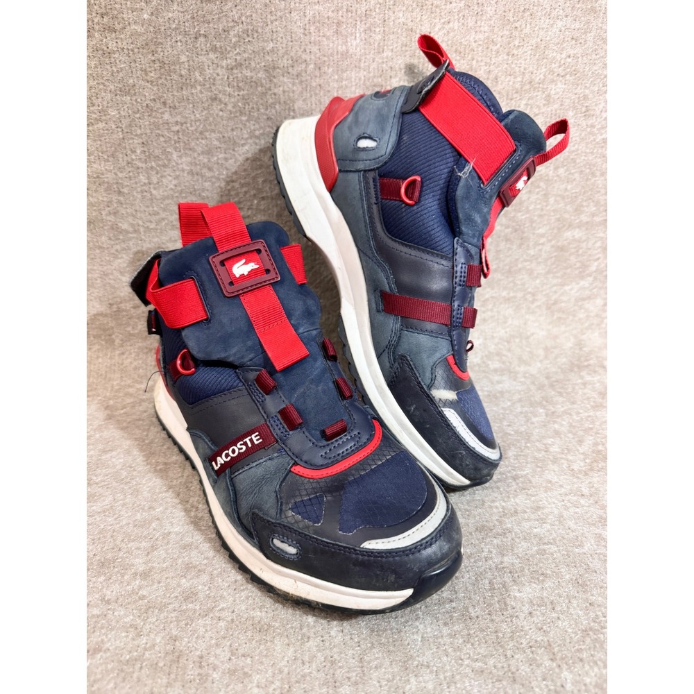 Lacoste Run Breaker Mid Sneakers Mens 8 Navy Red Suede Leather High Top